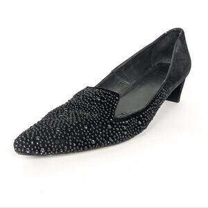 Stuart Weitzman Women’s Shoes Black Suede Studded Heeled Loafers Size 8